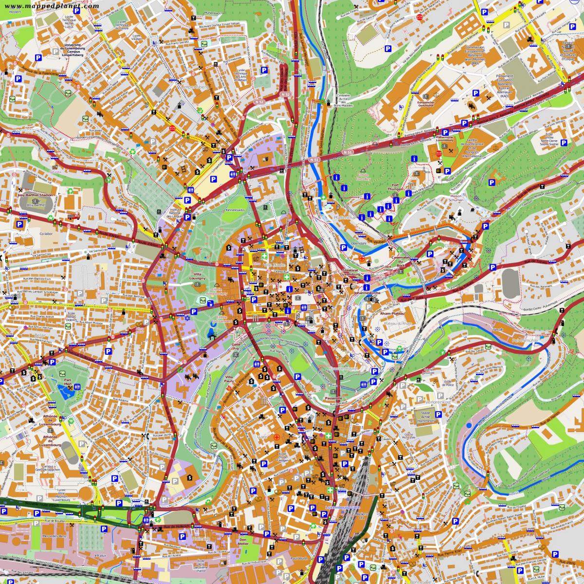 карта на Луксембург во центарот на градот